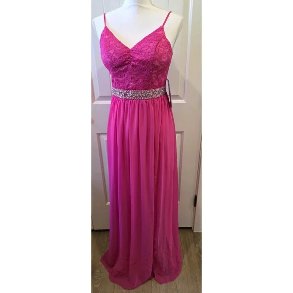 green emerald velvet dress Elegant One Shoulder Hot Pink Prom Dress with Slit – FancyVestido main image 1